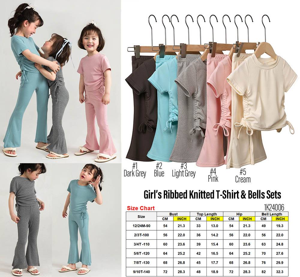 WS Girls Ribbed Knitted T-Shirt & Bells Set
