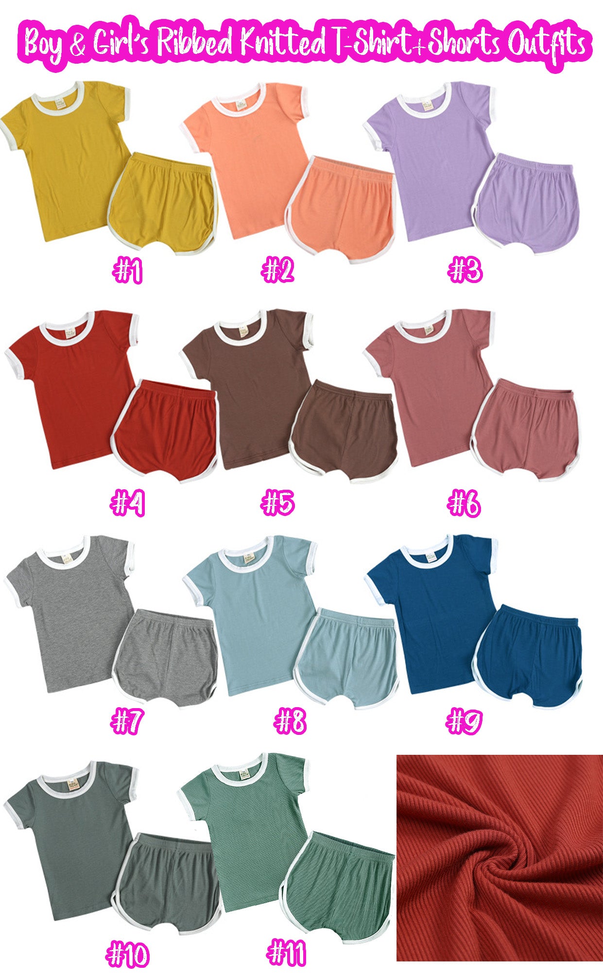 WS Kids Ribbed Knit T-Shirt & Shorts Set