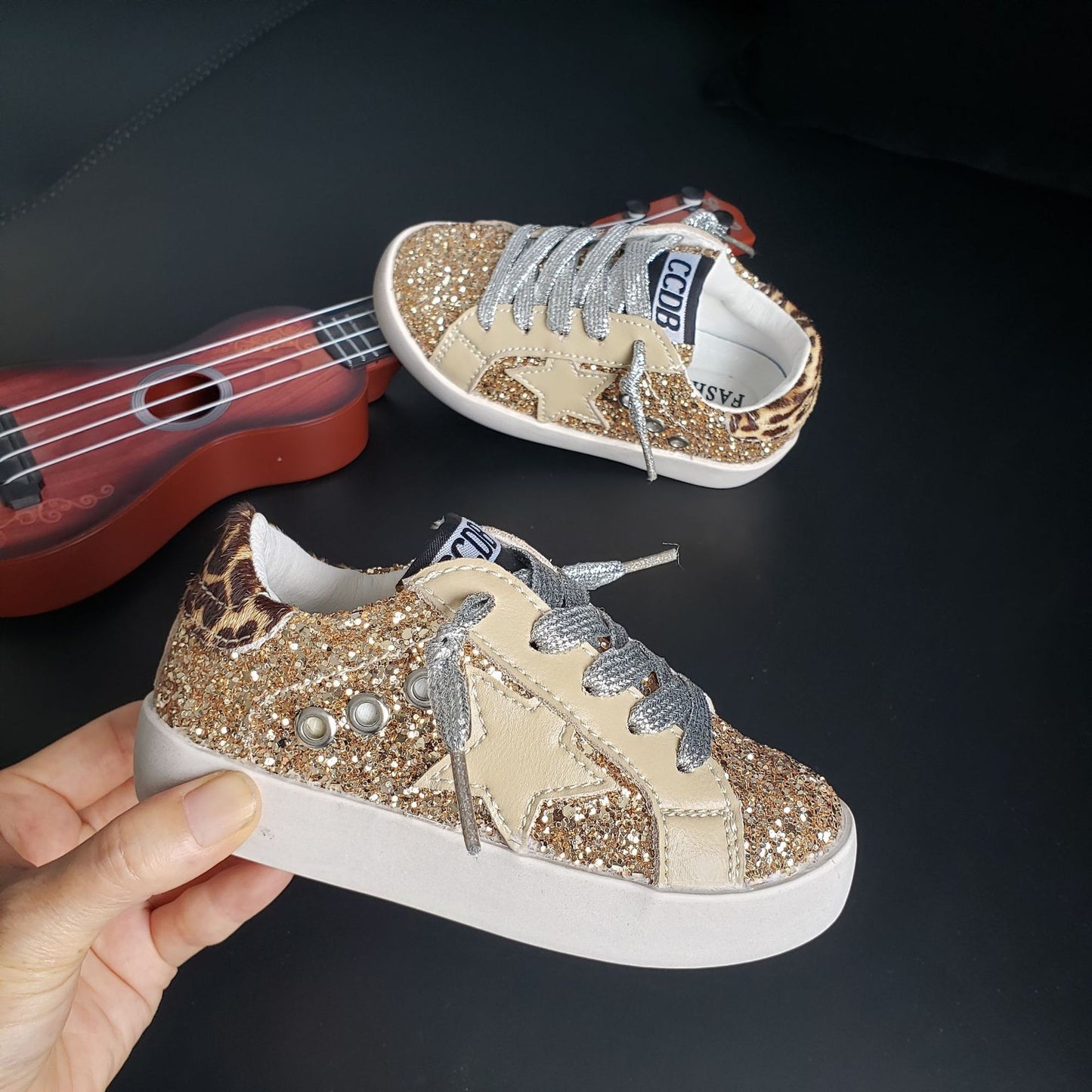 Leopard Gold Sequin Star Kid’s Sneaker