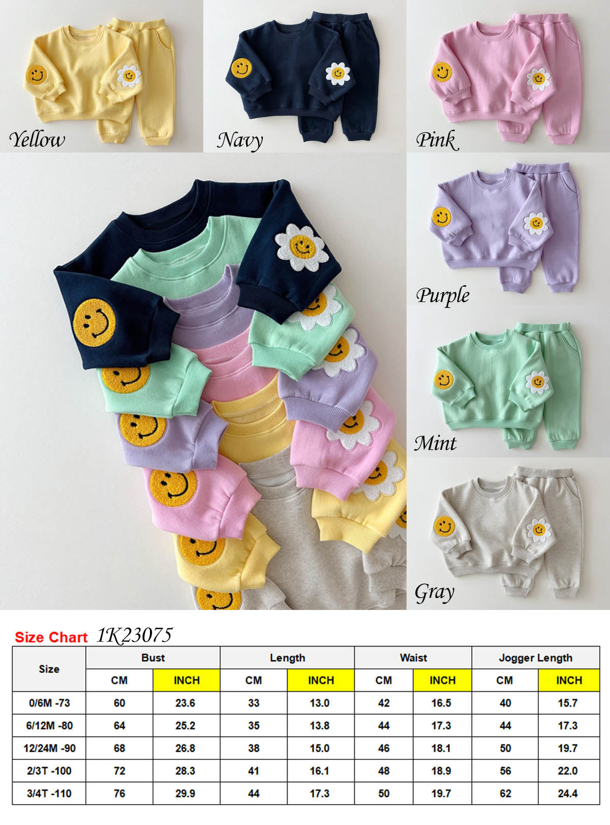 WS Kids Floral Smiley Sweatshirt and Jogger Set