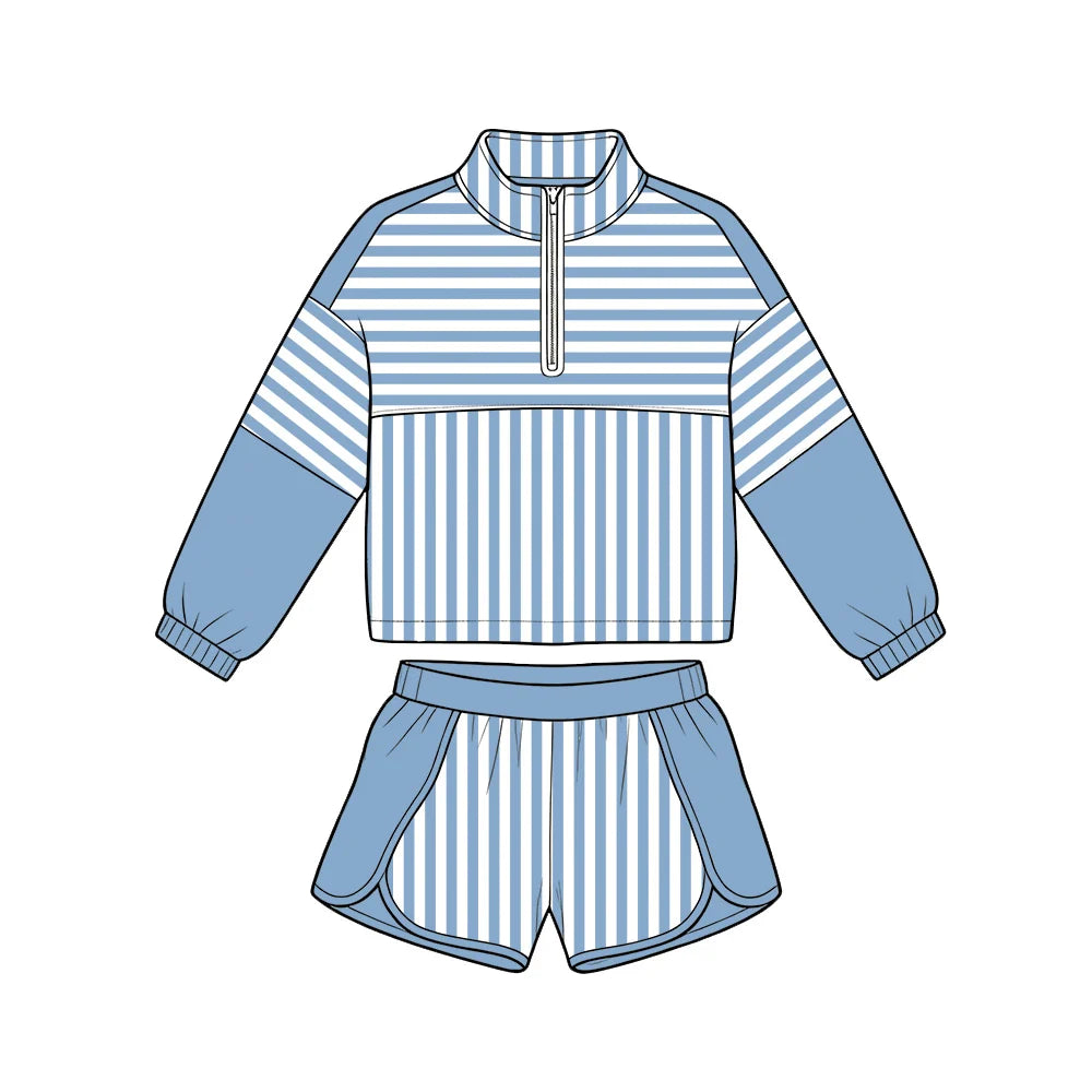 Striped Zip Up Shorts Set