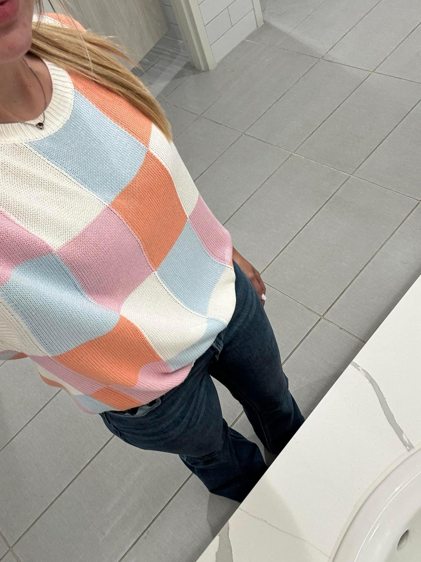 Checkered Short Sleeve Sweater