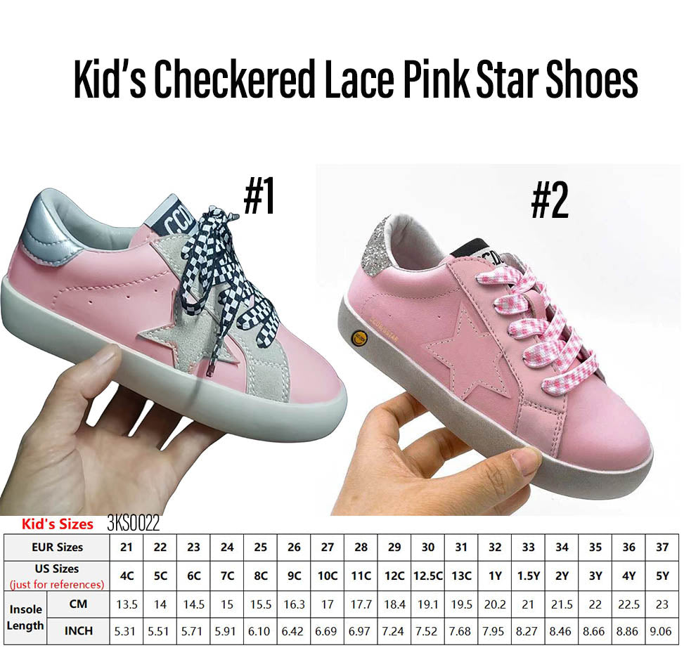 Kids Checkered Lace Pink Star Shoes