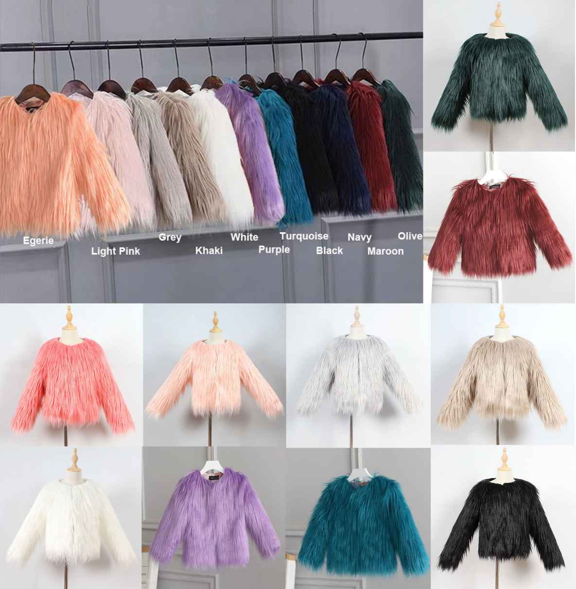 WS Girls Solid Color Faux Fur Coats