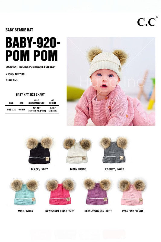 C. C Solid Knit Double Pom Baby Beanie