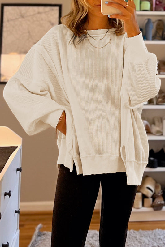 White Waffle Knit Oversized Shirt