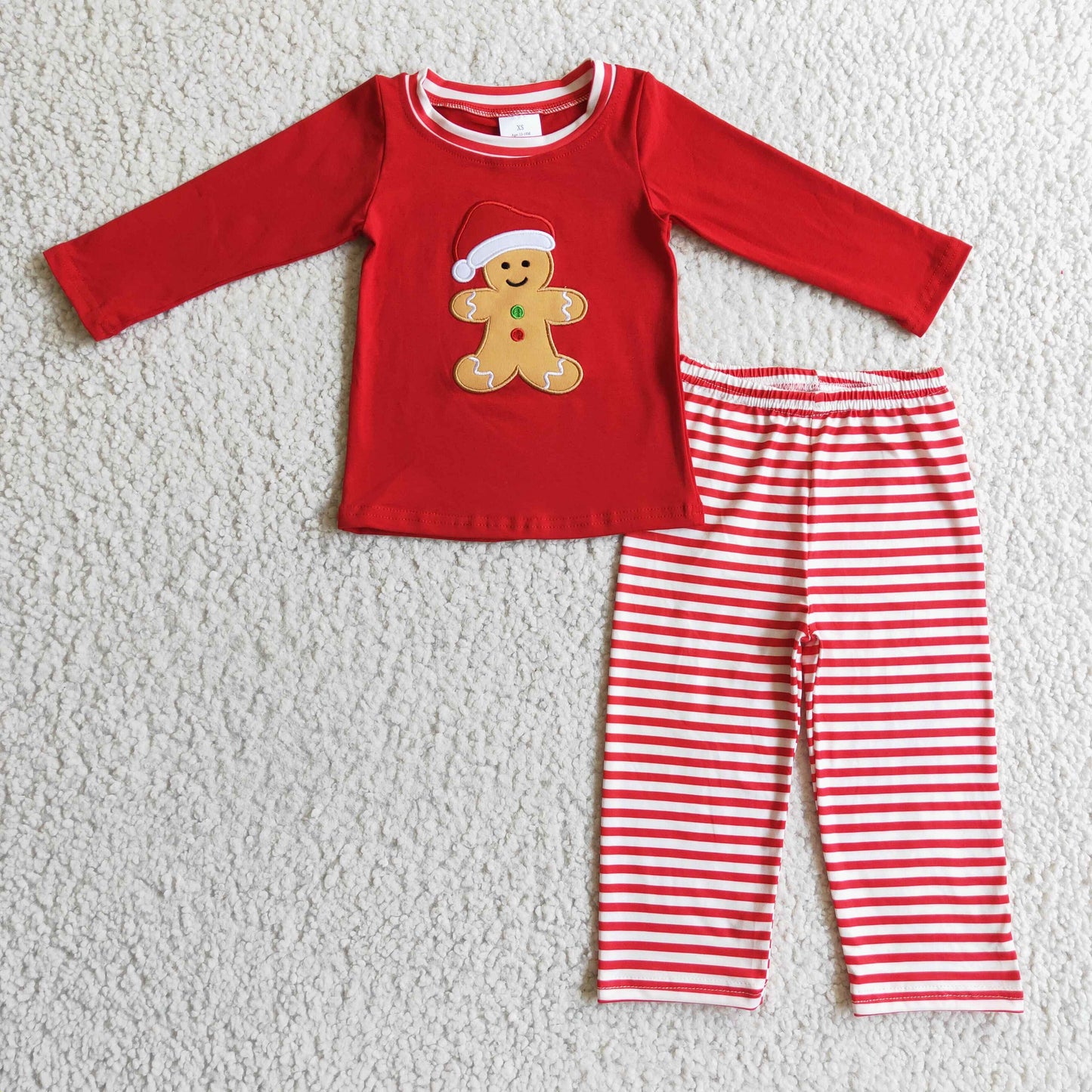 Embroidered Gingerbread Man Striped Set