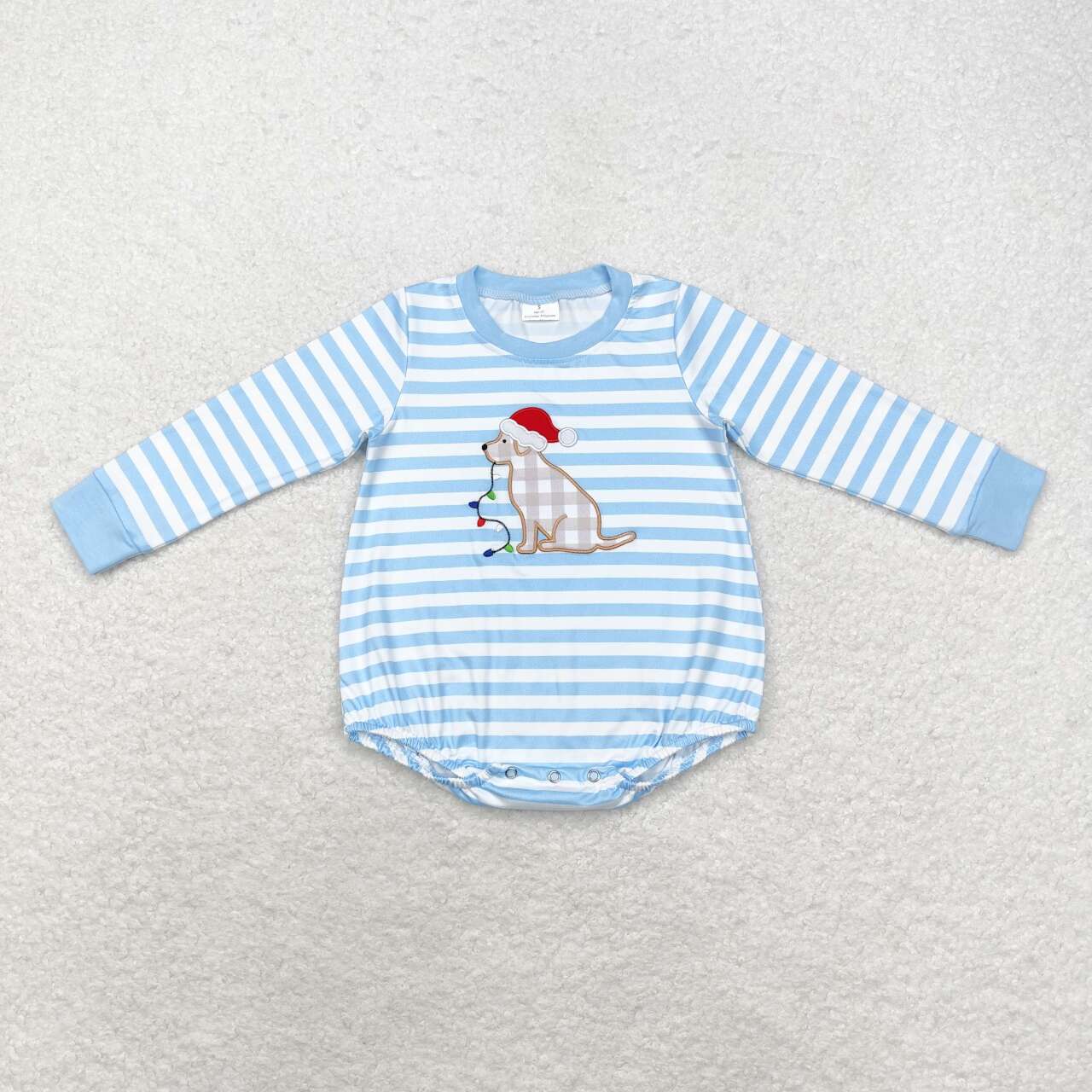 Embroidered Striped Blue Puppy With Lights Romper