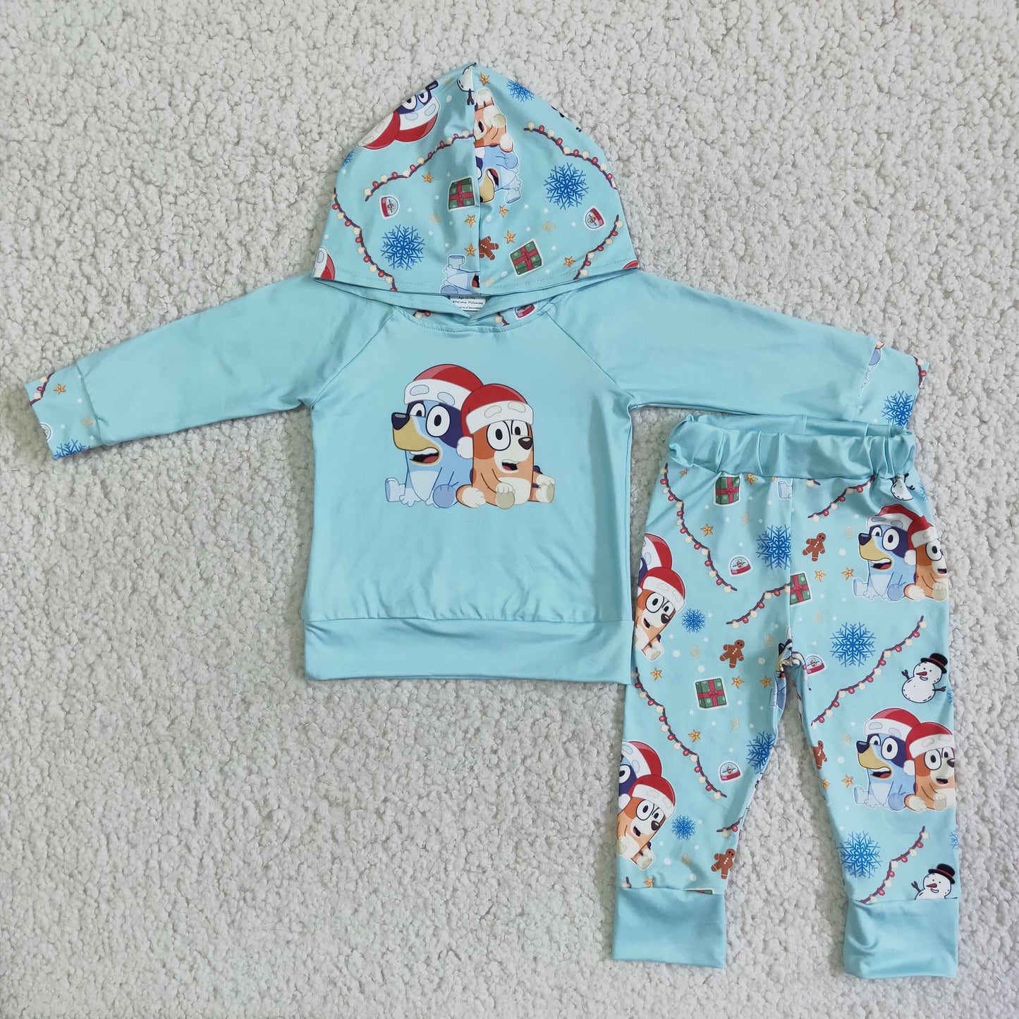 Blue Dog Christmas Hoodie Set