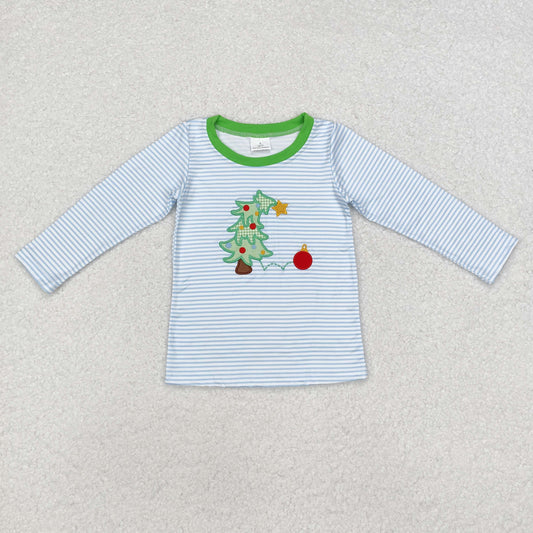 Embroidered Christmas Tree Blue Stripe