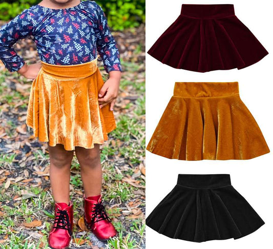 Girls Velvet Pleated Skirts