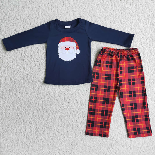 Embroidered Santa Plaid Set