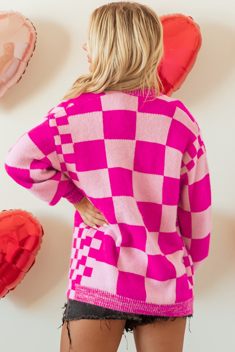 Pink Checkered Cardigan