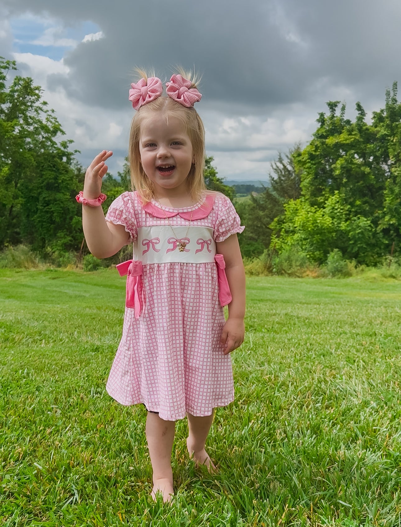 Pink Bow Gingham Dress