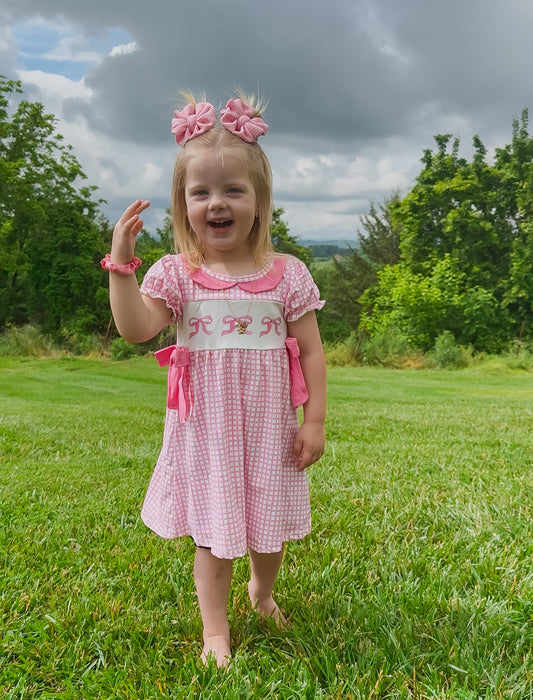 Pink Bow Gingham Dress