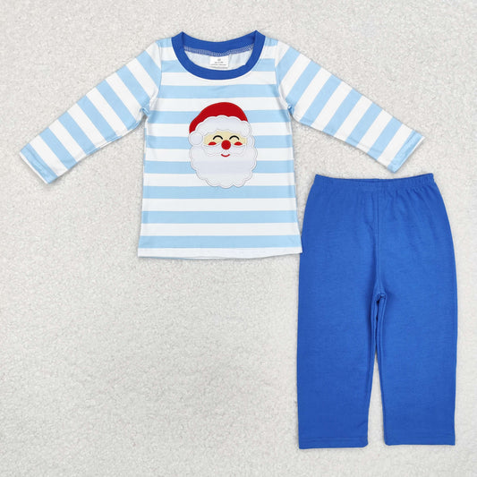 Embroidered Santa Blue Striped Set