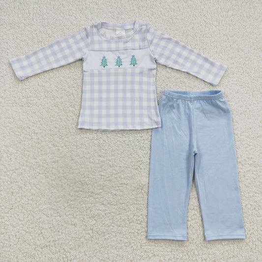 Blue Christmas Tree Plaid Set