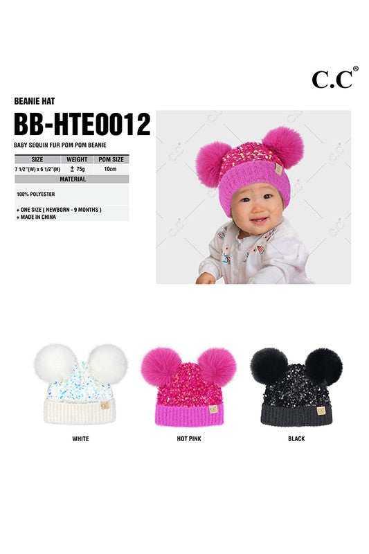 C. C Baby Sequin Fur Pom Pom Beanie