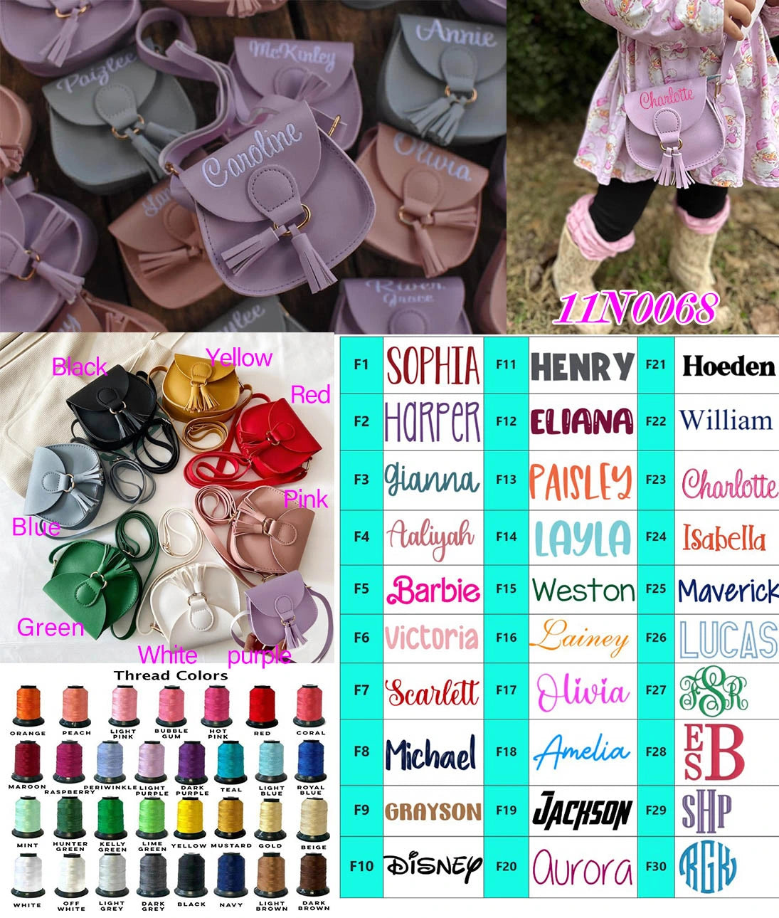 Embroidered Name Kids Purse