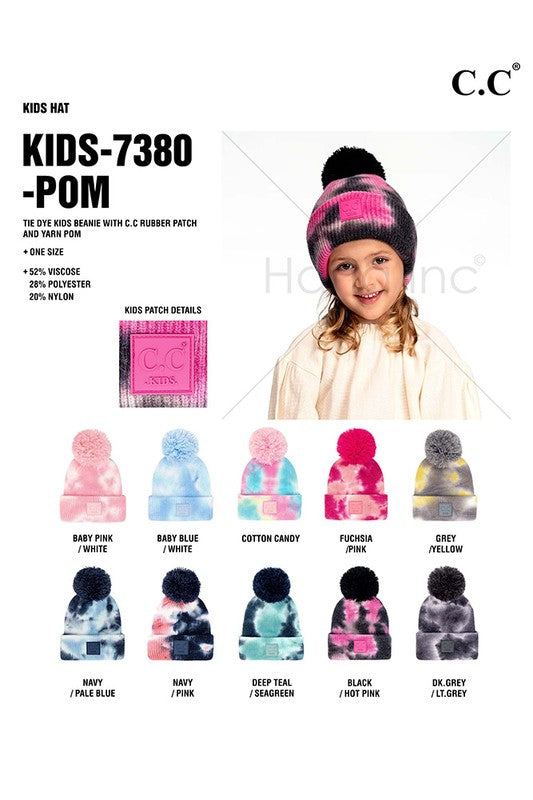 C. C Tie Dye Kids Beanie With Pom