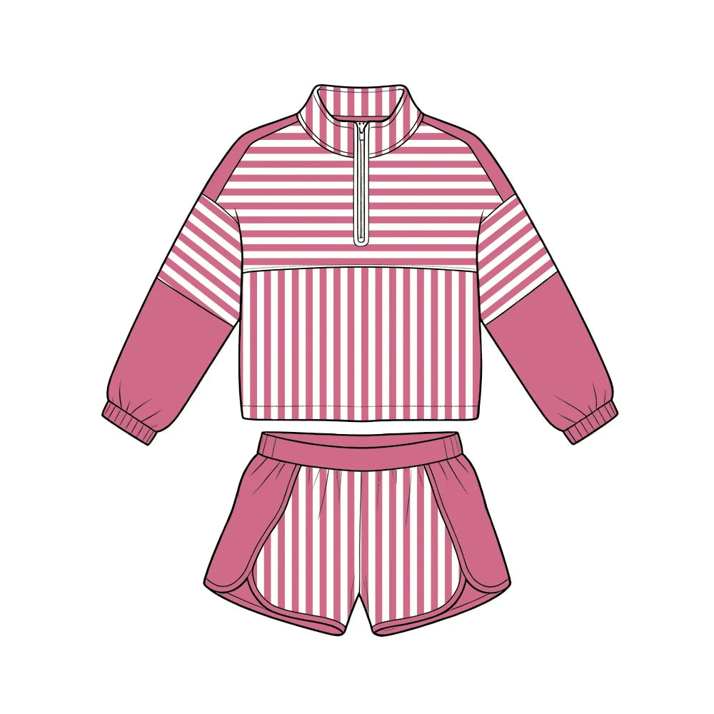 Pink Stripes Zip Up Short Set