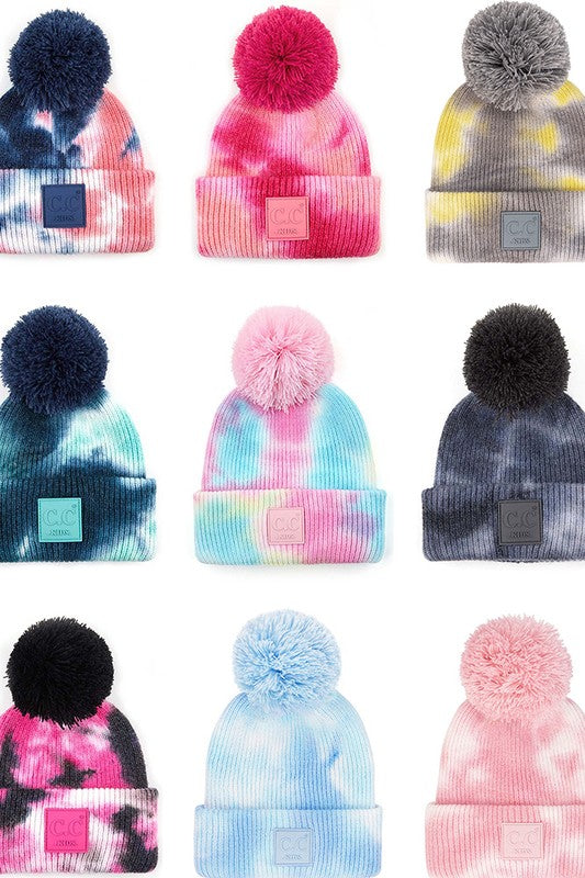 C. C Tie Dye Kids Beanie With Pom