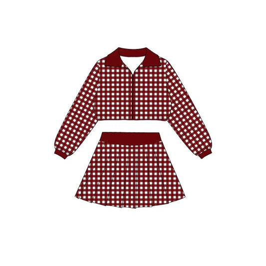 Burgundy Gingham Skirt Set