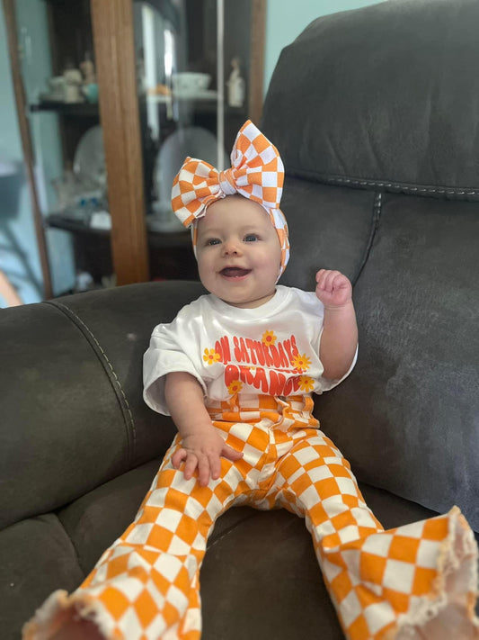 Orange Checkered Bell Bottom Pants