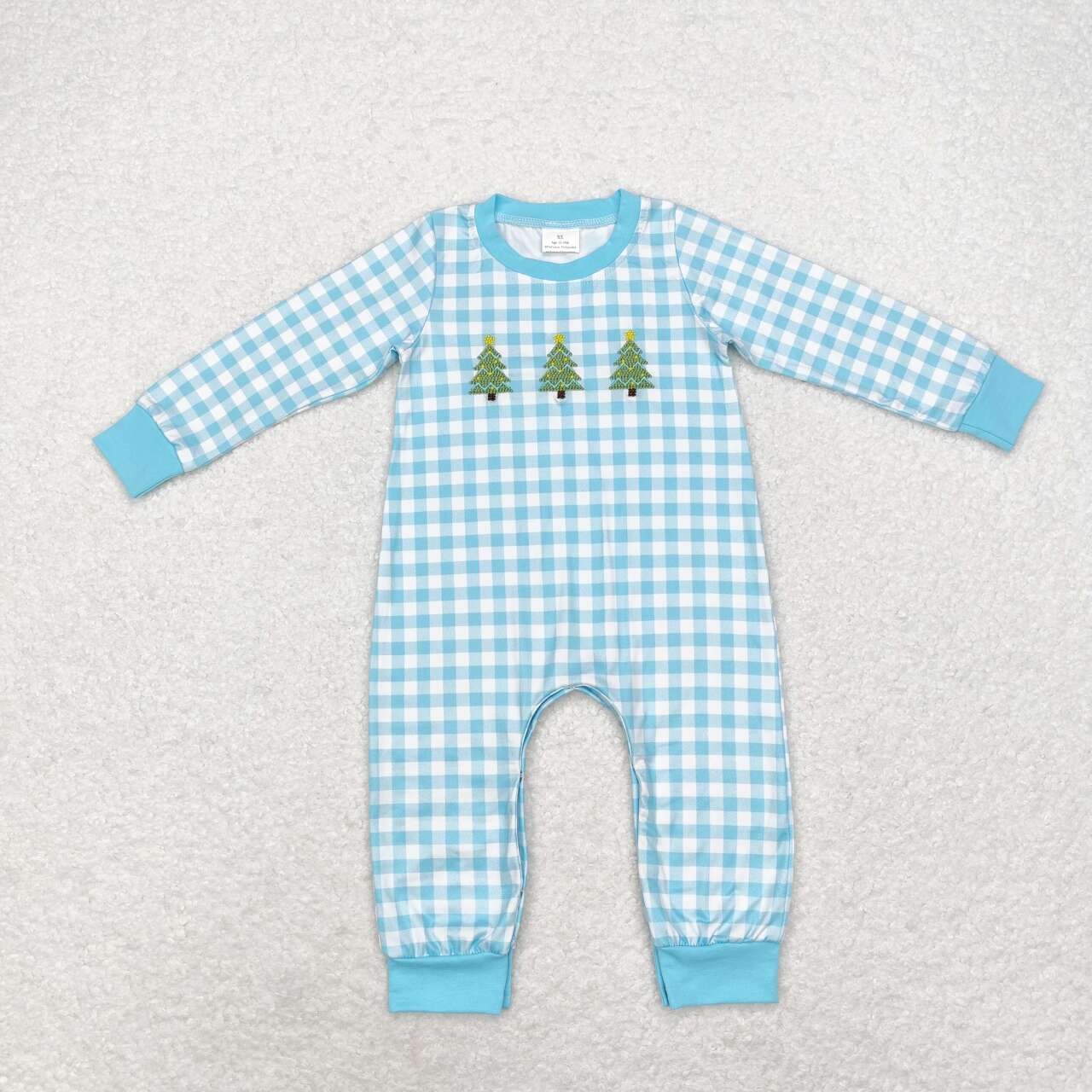 Embroidered Christmas Tree Plaid Romper