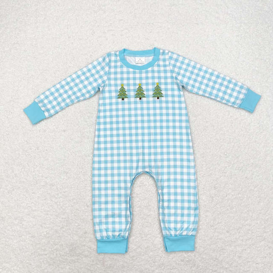 Embroidered Christmas Tree Plaid Romper